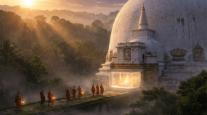 Ancient Sri Lankan stupa at golden dawn — Buddha of Lanka